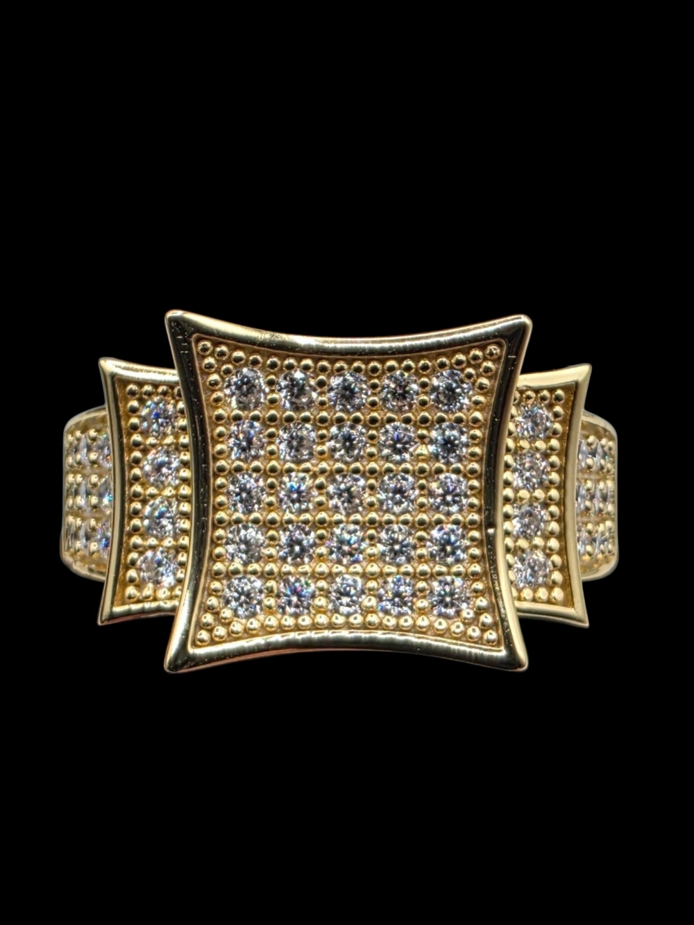 Men’s Italian Iced Out Gold Over Solid 925 Silver Moissanite Ring Size 10